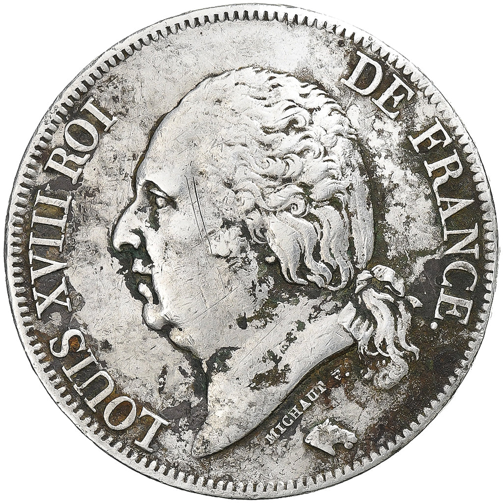 Francia, Louis XVIII, Louis XVIII, 5 Francs, 1823, Paris, MB+, Argento, KM:71...