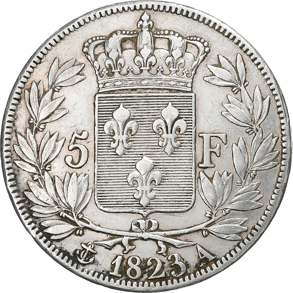 Francia, Louis XVIII, Louis XVIII, 5 Francs, 1823, Paris, MB+, Argento, KM:71...