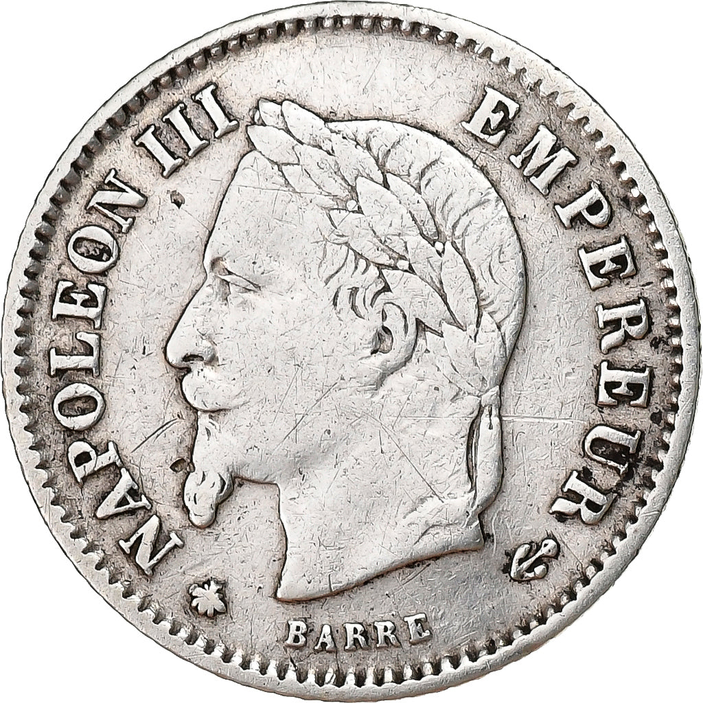 France,Napoleon III,20 Centimes,1867,Paris,VF(30-35),Silver,KM 808.1,Gadoury 309