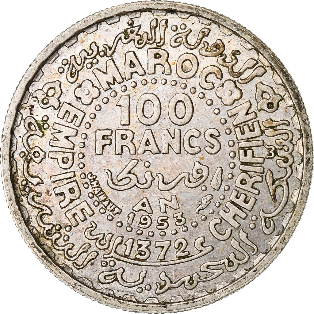 Marocco, Mohammed V, 100 Francs, 1953, Paris, SPL-, Argento, KM:52