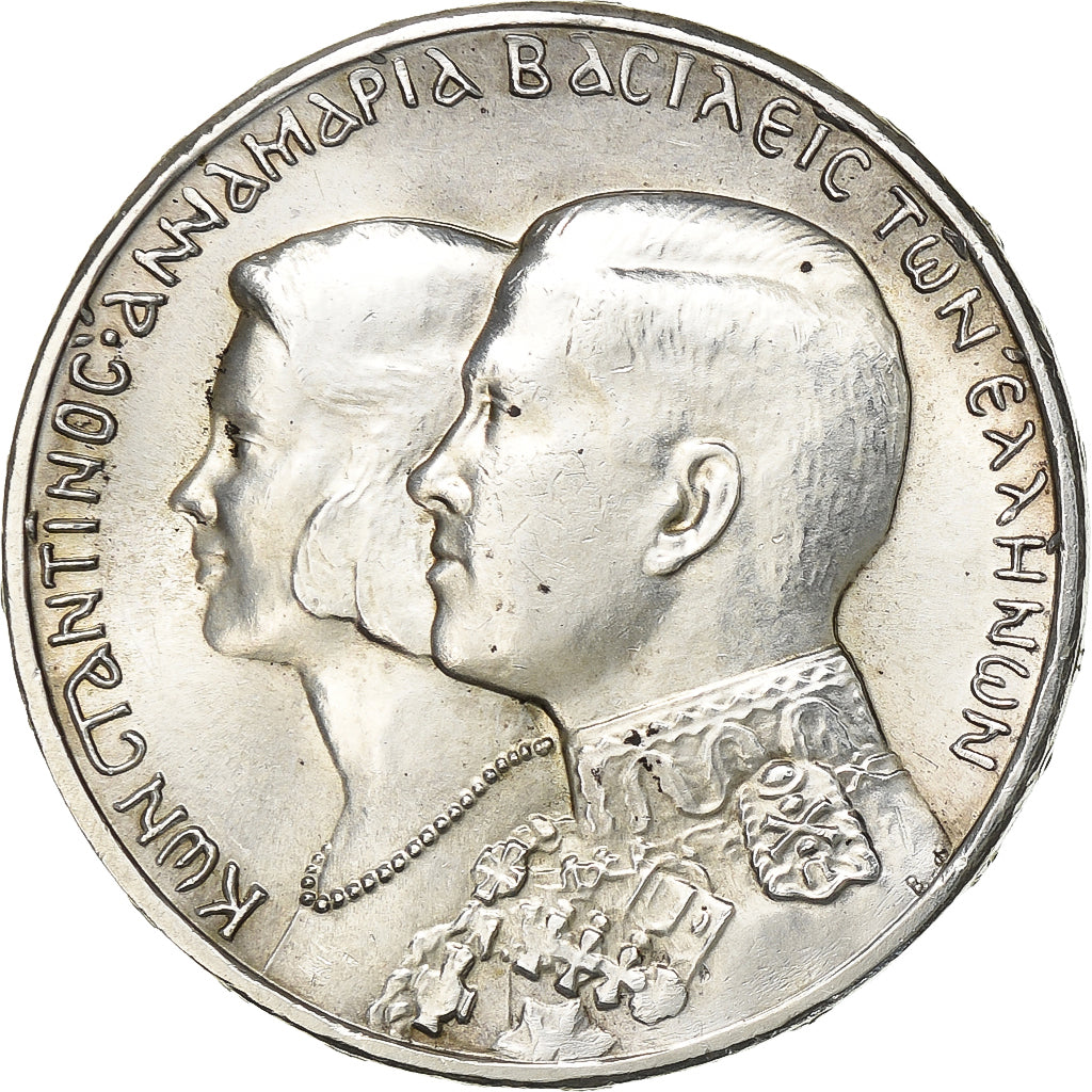 Grécia, Constantine II, 30 Drachmai, 1964, Prata, AU(55-58), KM:87