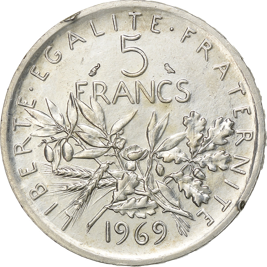 Frankreich, Semeuse, 5 Francs, 1969, Paris, VZ, Silber, KM:926, Gadoury:770