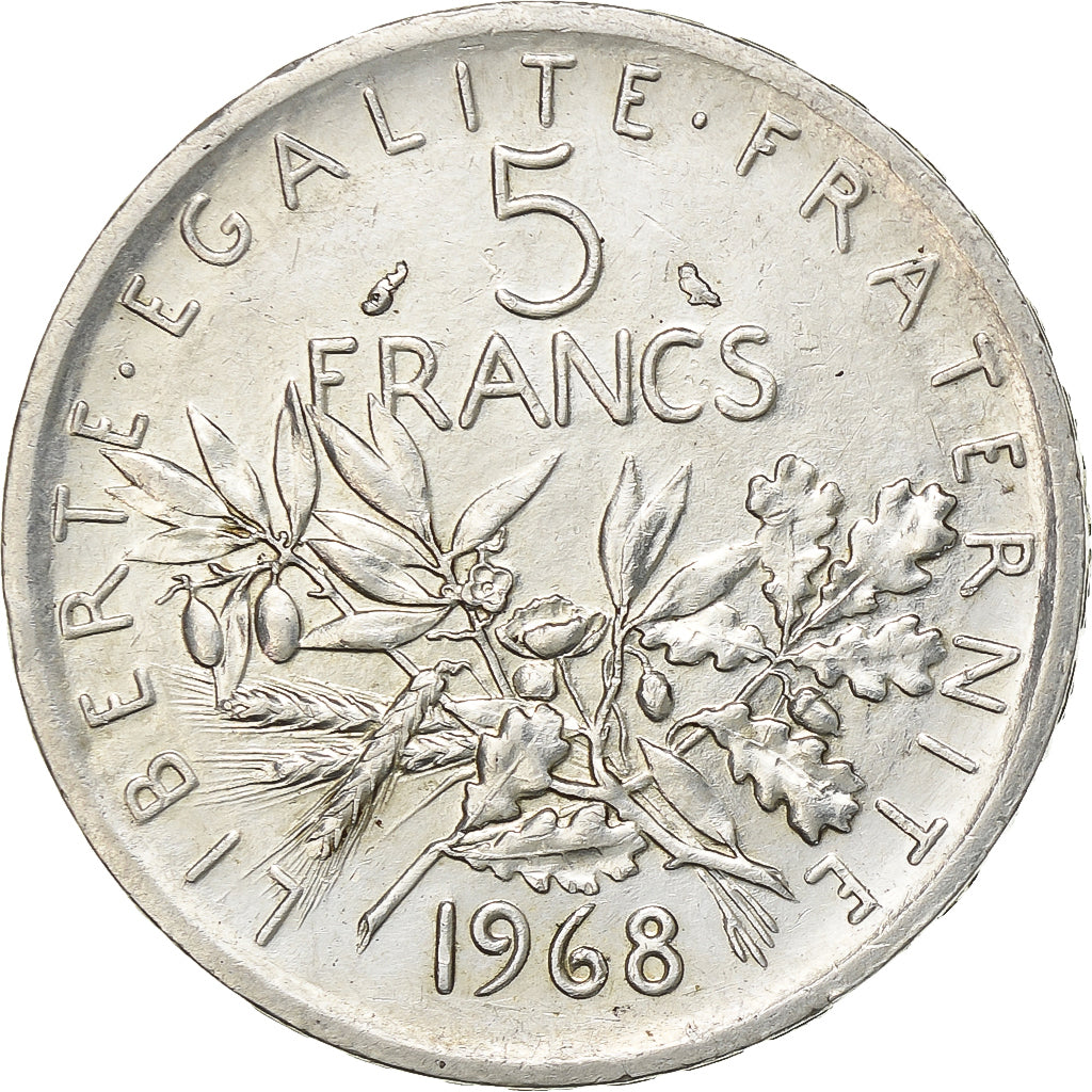 France, 5 Francs, Semeuse, 1968, Paris, Silver, AU(50-53), Gadoury:770, Le