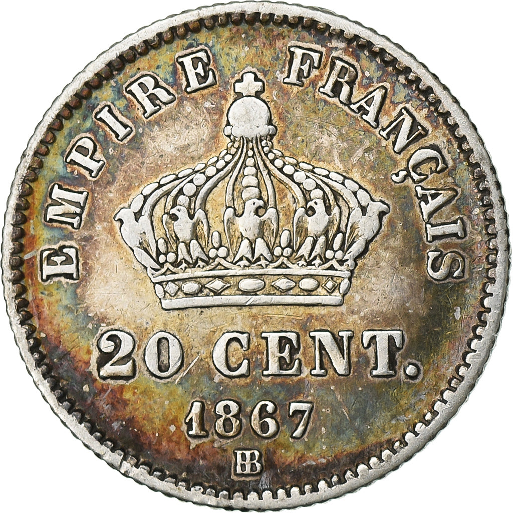 Coin, France, Napoleon III, 20 Centimes, 1867, Strasbourg, AU(50-53), Silver