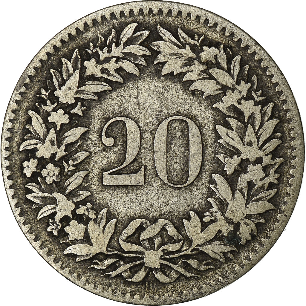 Switzerland, 20 Rappen, 1850, Strasbourg, Billon, AU(50-53), KM:7