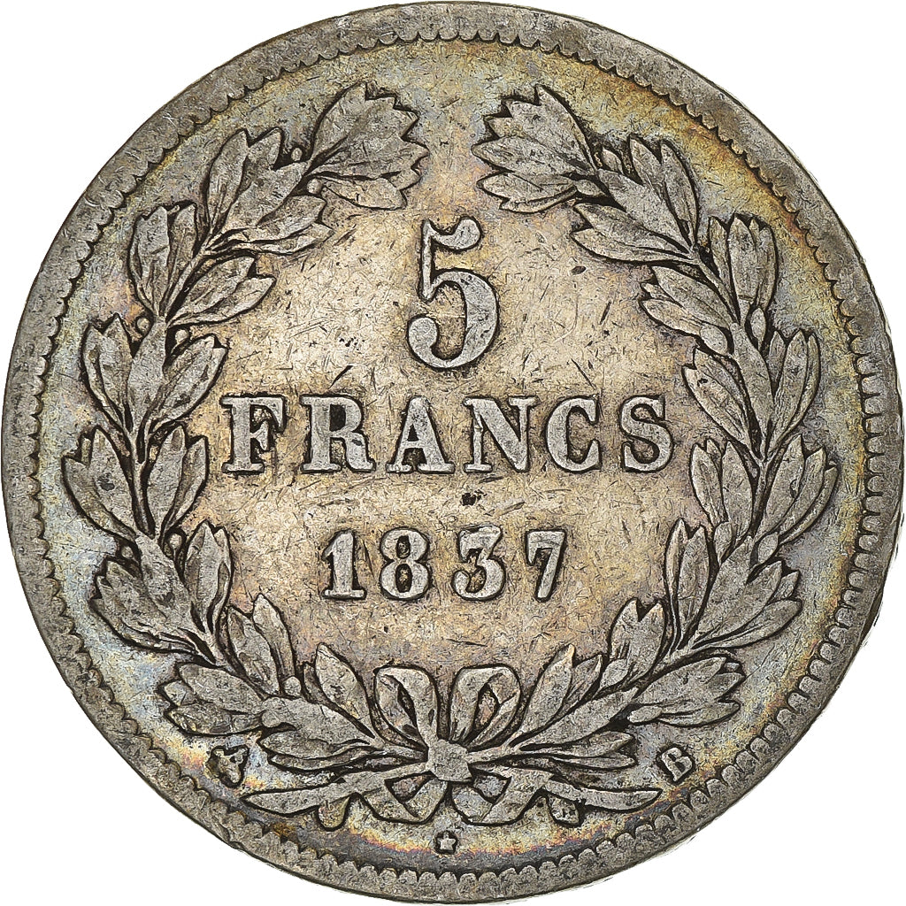 Coin, France, Louis-Philippe, 5 Francs, 1837, Rouen, VF(30-35), Silver