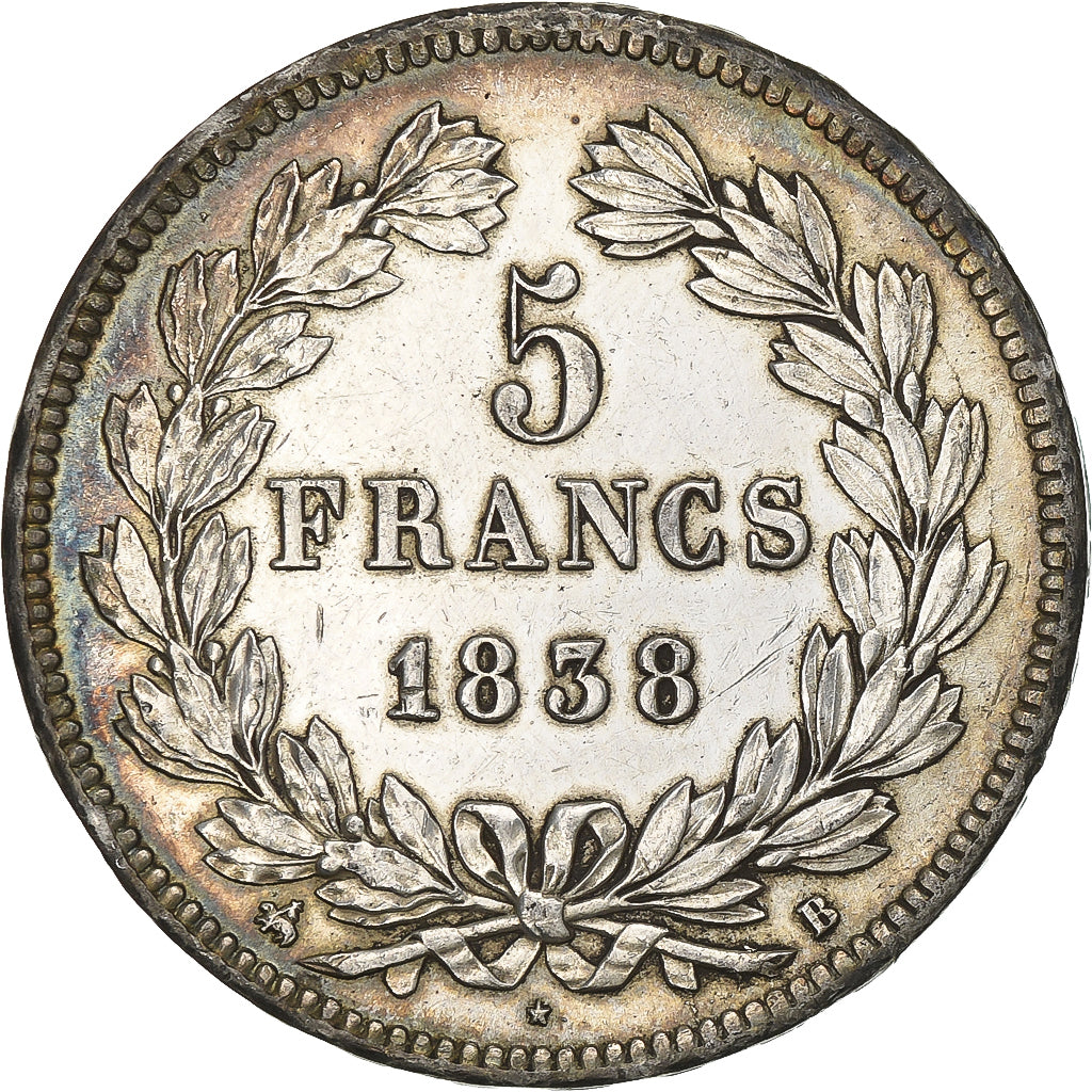 Coin, France, Louis-Philippe, 5 Francs, 1838, Rouen, EF(40-45), Silver