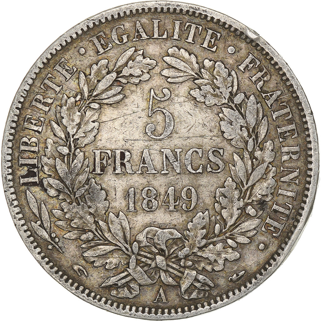Francia, Cérès, 5 Francs, 1849, Paris, BB, Argento, KM:761.1, Gadoury:719