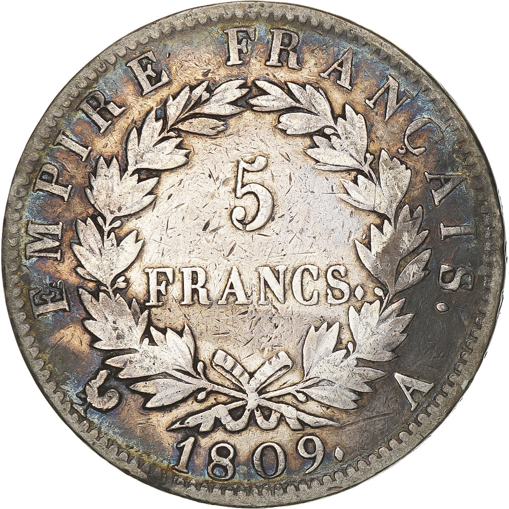 Moneta, Francja, Napoléon I, 5 Francs, 1809, Paris, VF(30-35), Srebro