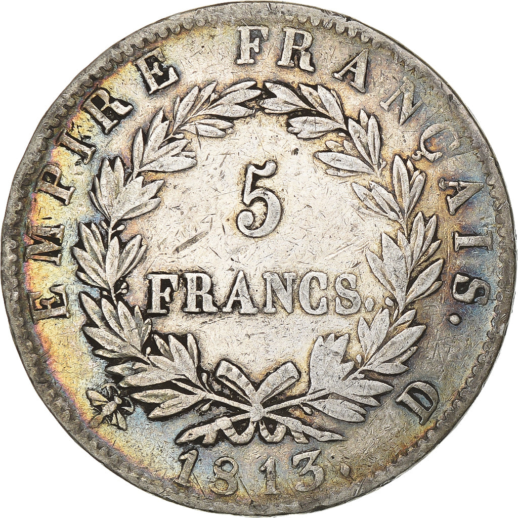 Francja, 5 Francs, Napoléon I, 1813, Lyon, Srebro, EF(40-45), KM:694.5