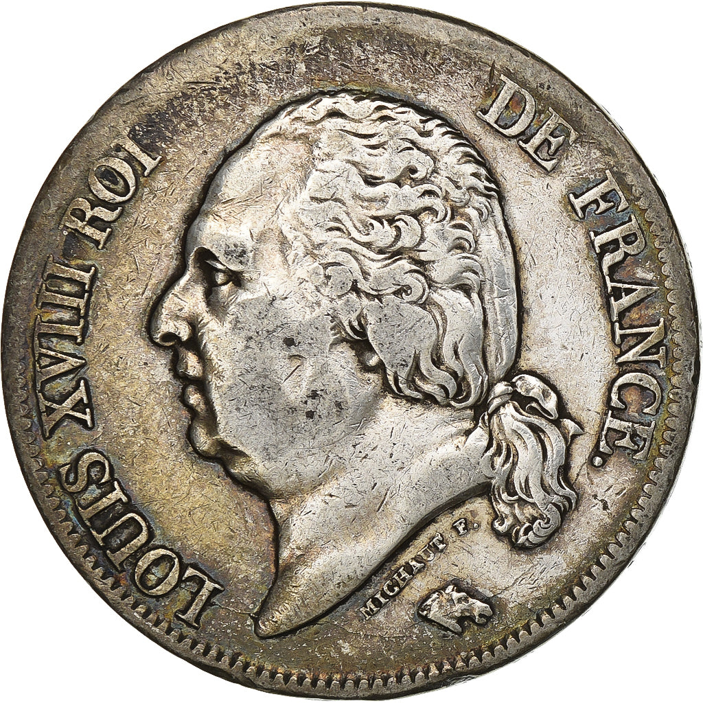 Frankreich, Louis XVIII, 5 Francs, 1818, Rouen, Silber, S+, Gadoury:614