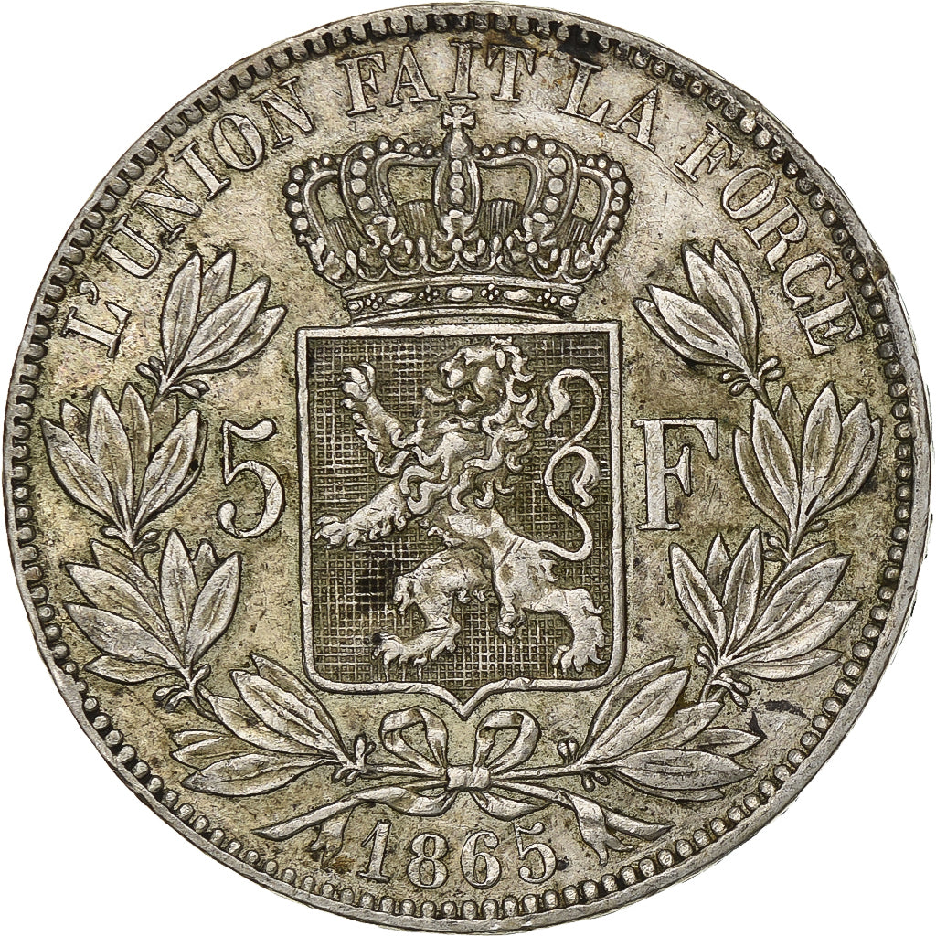 Belgium, Leopold I, 5 Francs, 5 Frank, 1865, Silver, EF(40-45), KM:17