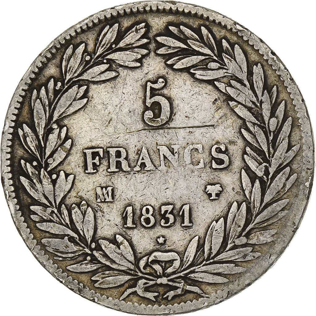 Moneta, Francia, Louis-Philippe, 5 Francs, 1831, Marseille, MB+, Argento