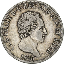 ITALIAN STATES, 5 Lire, 1826, Torino, KM #116.1, VF(30-35), Silver, 37, 24.68