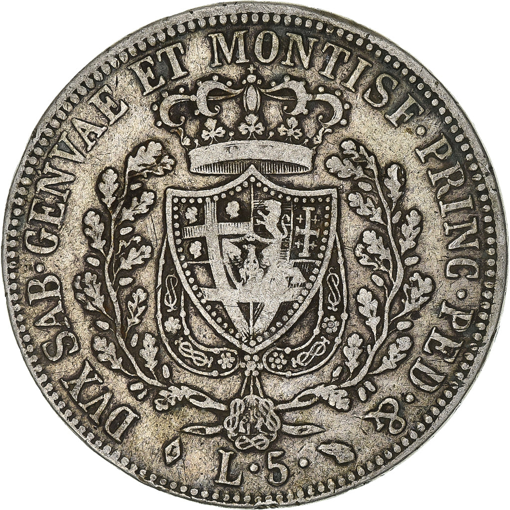 STATI ITALIANI, SARDINIA, Carlo Felice, 5 Lire, 1826, Torino, MB+, Argento, K...