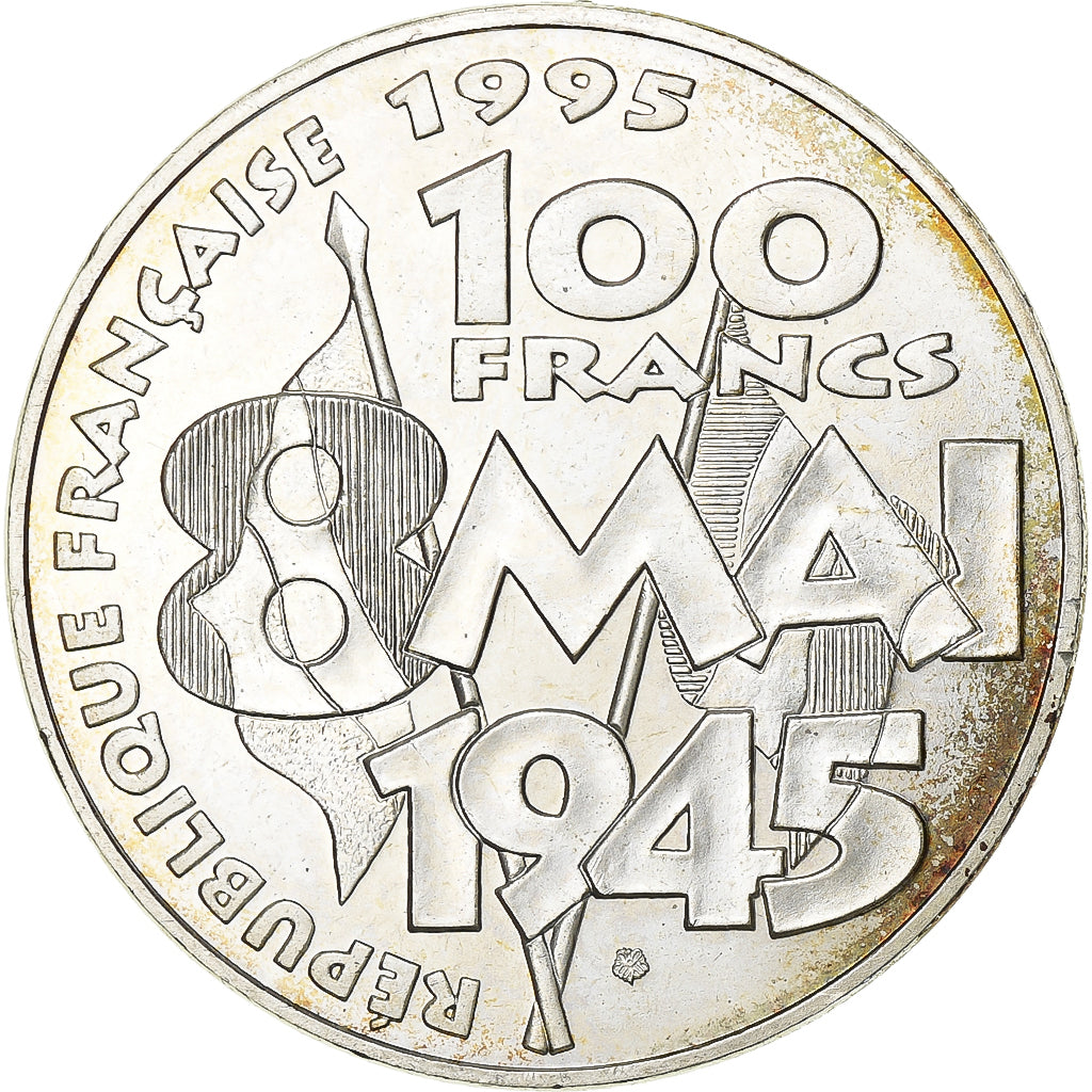 France, 100 Francs, 8 mai 1945, 1995, Silver, AU(55-58), Gadoury:952, KM:1116.1
