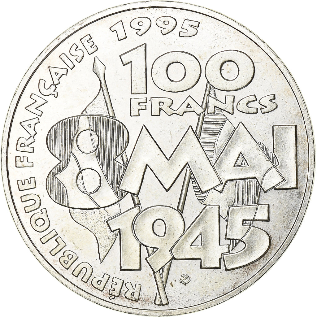 França, 100 Francs, 8 mai 1945, 1995, Prata, AU(55-58), Gadoury:952, KM:1116.1