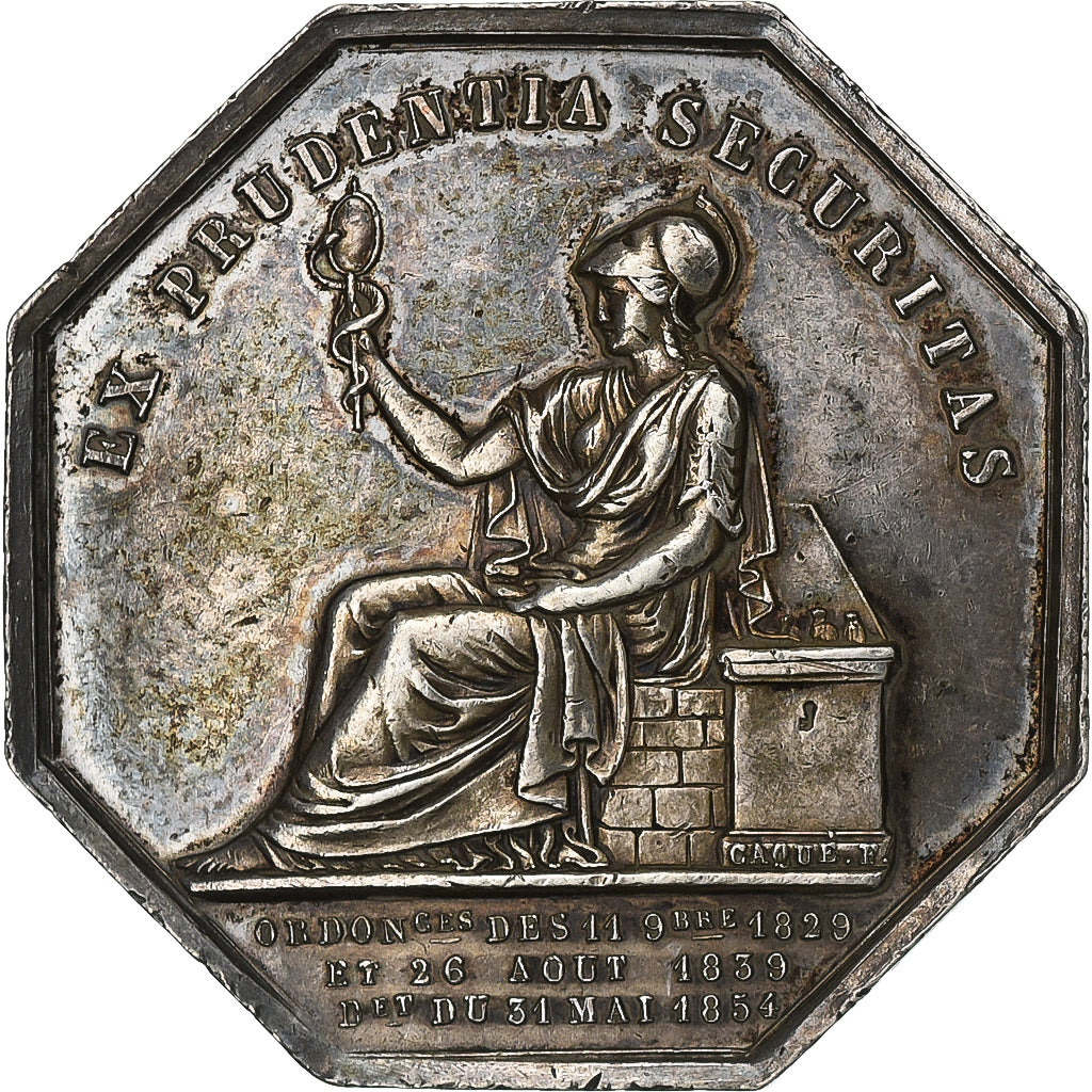 Frankreich, betaalpenning, Mutuelle de l'Indre, Incendie, 1854, Silber, Caqué