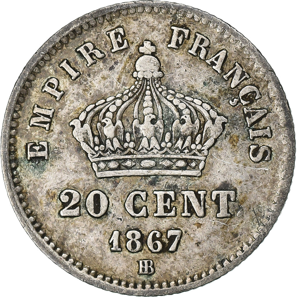 Coin, France, Napoleon III, 20 Centimes, 1867, Strasbourg, EF(40-45), Silver