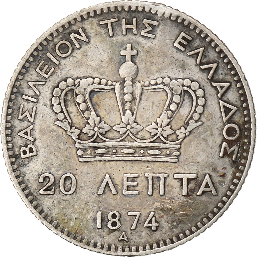 Münze, Griechenland, George I, 20 Lepta, 1874, Paris, S+, Silber, KM:44