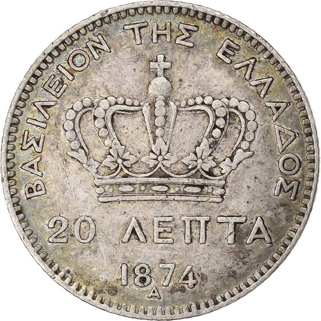 Münze, Griechenland, George I, 20 Lepta, 1874, Paris, S+, Silber, KM:44