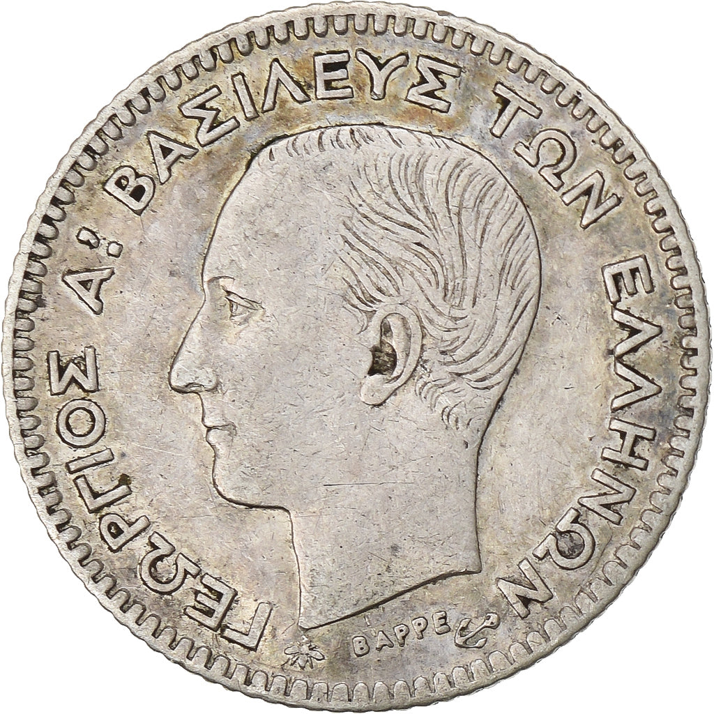 Moeda, Grécia, George I, 20 Lepta, 1874, Paris, VF(30-35), Prata, KM:44