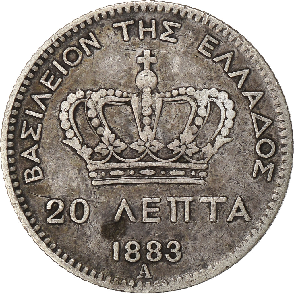 Monnaie, Grèce, George I, 20 Lepta, 1883, Paris, TTB, Argent, KM:44
