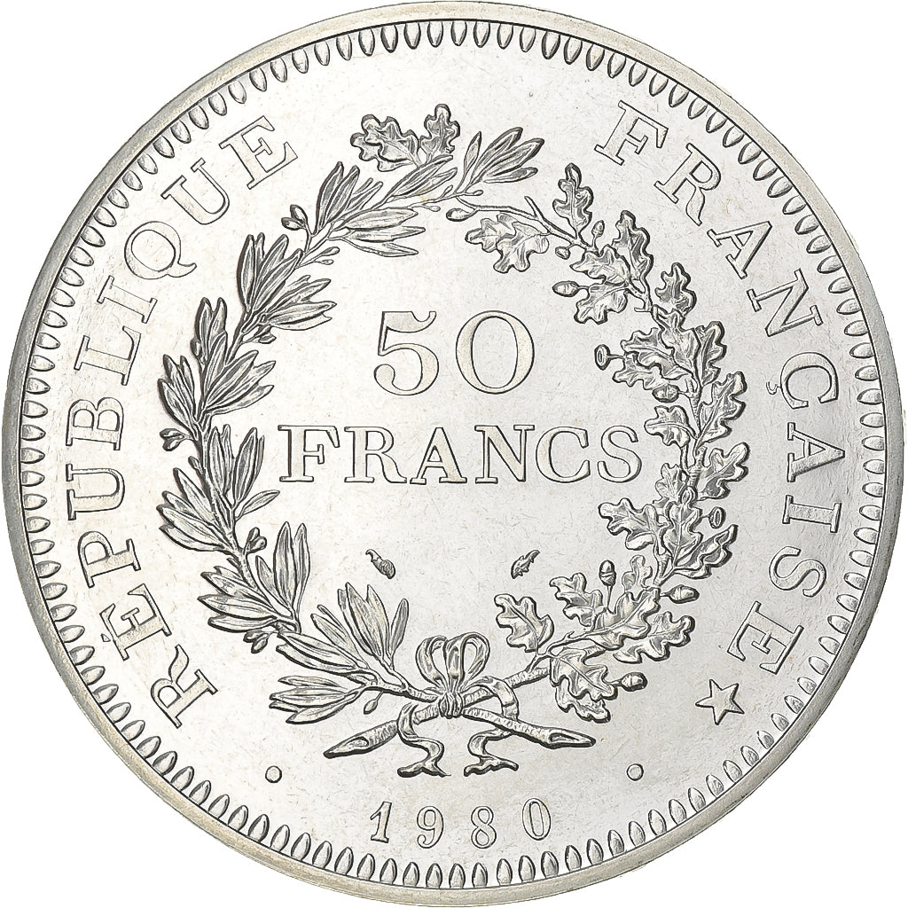 France, 50 Francs, Hercule, 1980, Paris, Silver, MS(63), Gadoury:882, KM:941.1