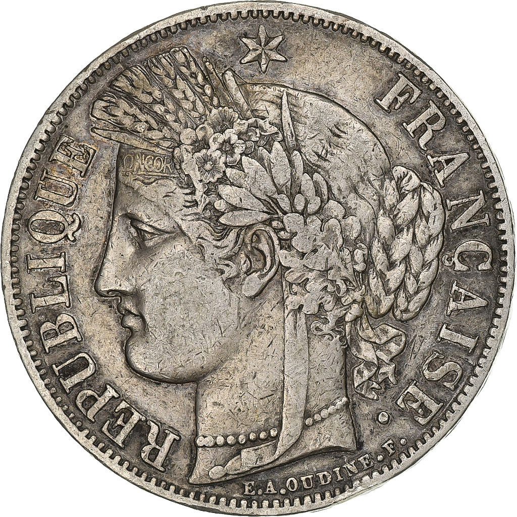 Francia, Cérès, 5 Francs, 1849, Paris, MB+, Argento, KM:761.1, Gadoury:719
