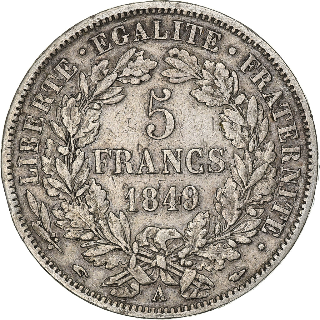 Francia, Cérès, 5 Francs, 1849, Paris, MB+, Argento, KM:761.1, Gadoury:719
