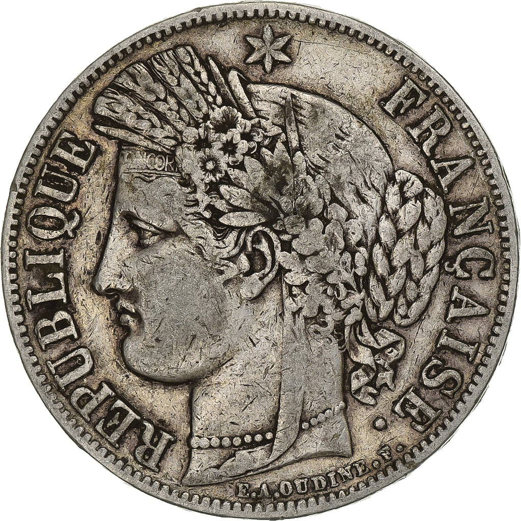 Moneta, Francia, Cérès, 5 Francs, 1850, Paris, MB+, Argento, KM:761.1