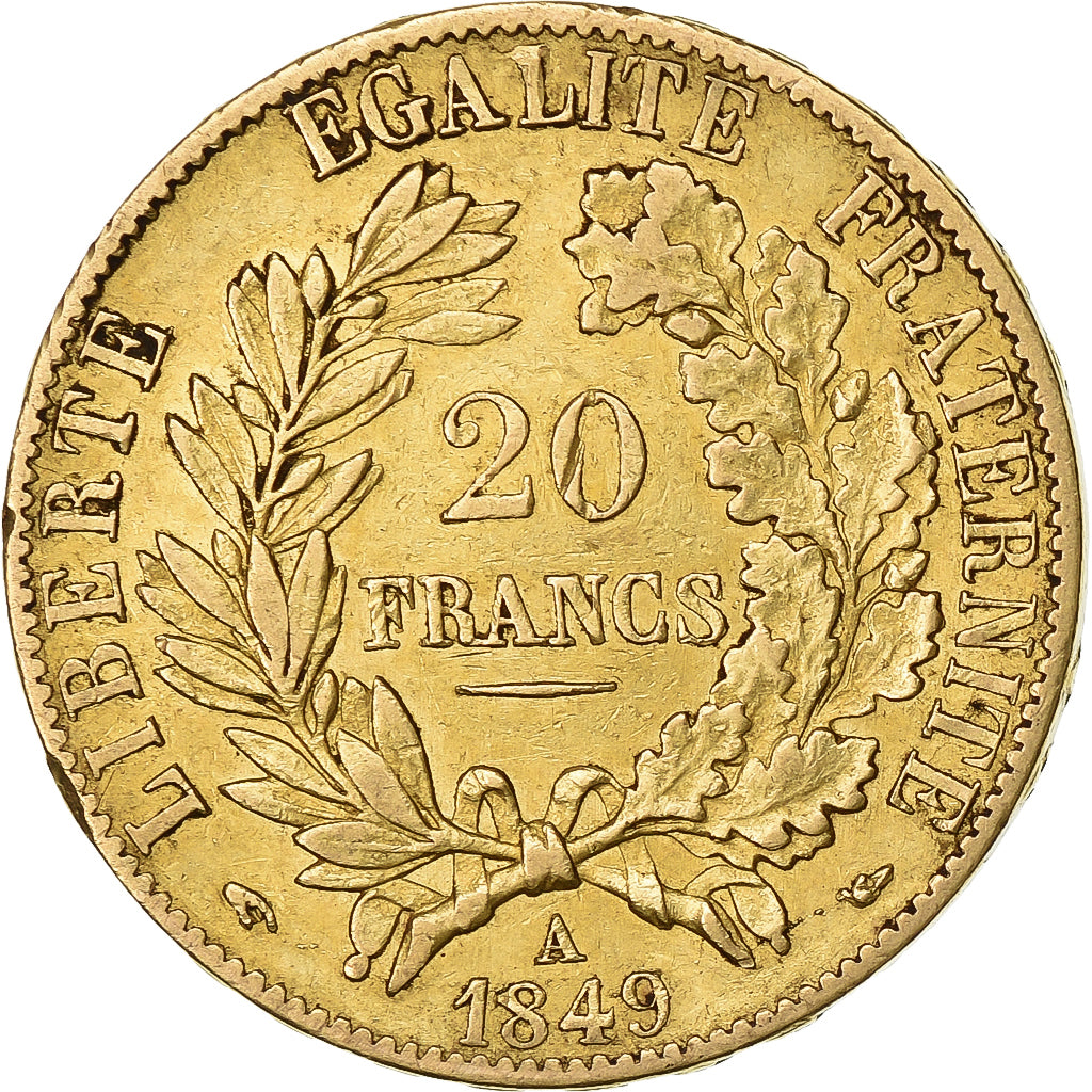 France, Cérès, 20 Francs, 1849, Paris, AU(50-53), Gold, KM:762, Gadoury:1059