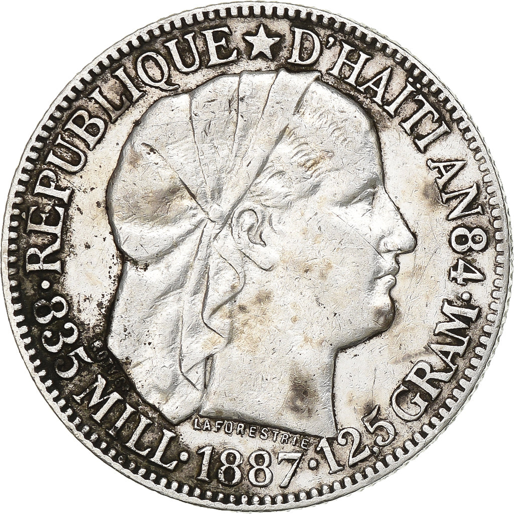 Haiti, 50 Centimes, 1887, Silver, AU(50-53), KM:47