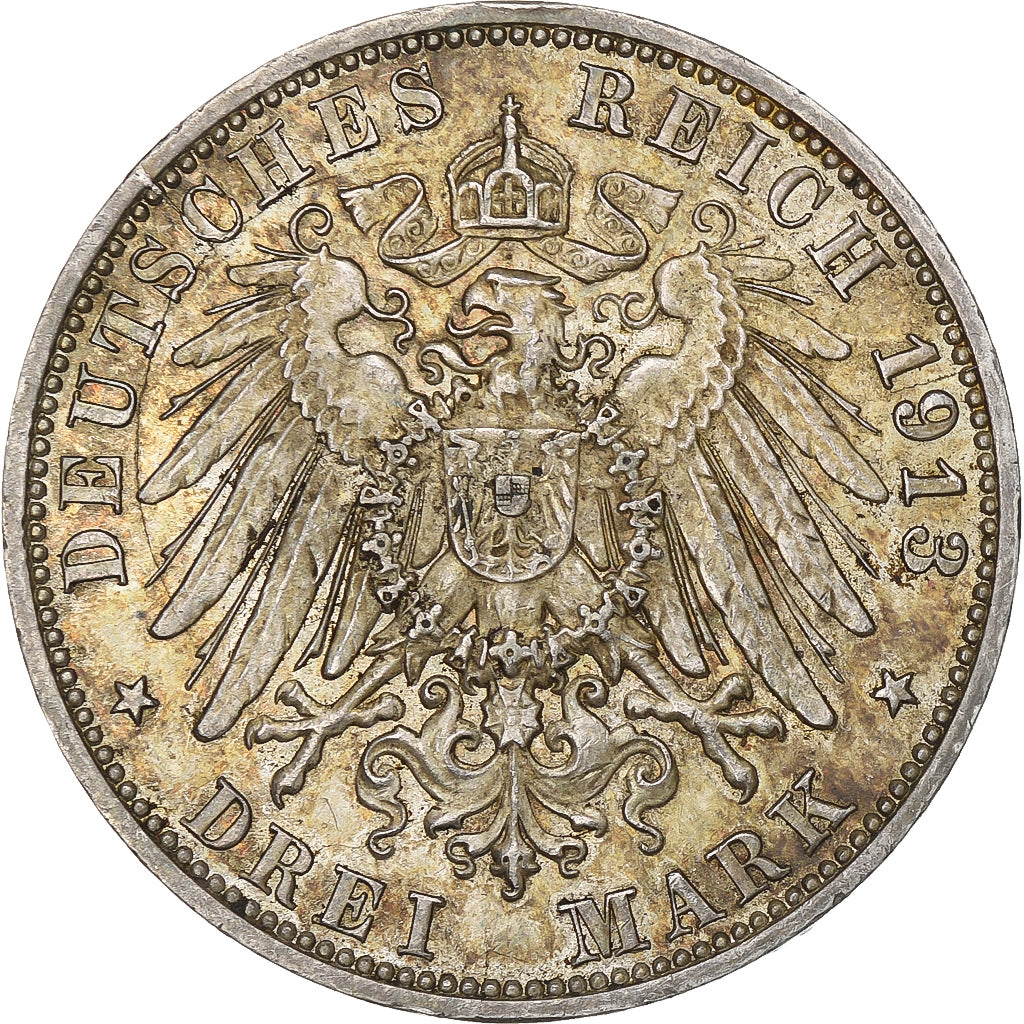 Munten, Duitse staten, SAXONY-ALBERTINE, Friedrich August III, 3 Mark, 1913