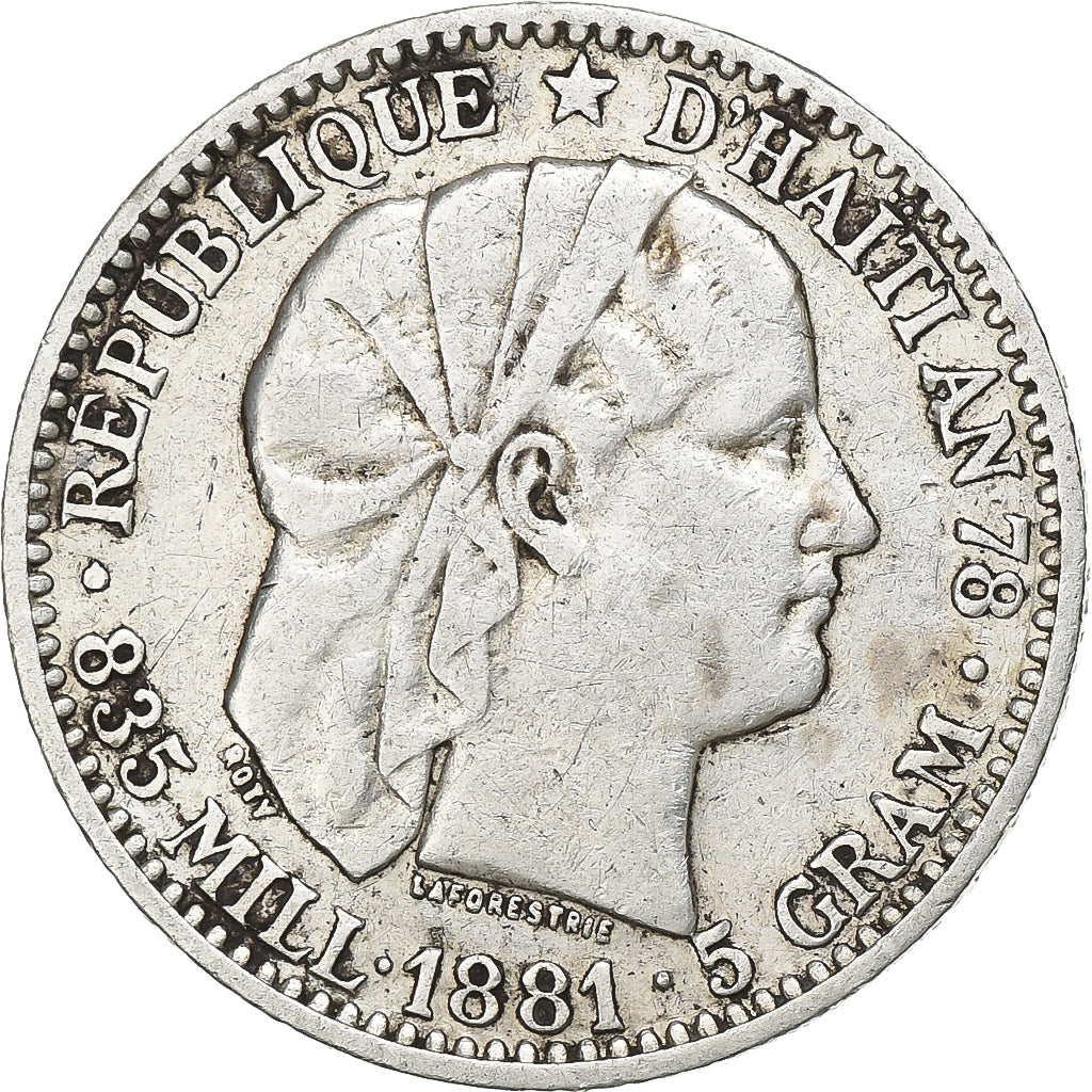 Haiti, 20 Centimes, 1881, Silver, VF(30-35), KM:44