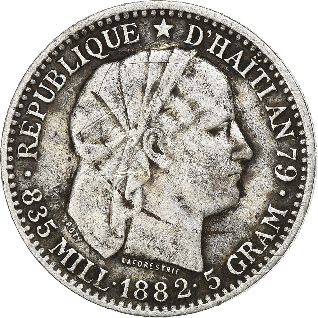 Haiti, 20 Centimes, 1882, Silver, VF(30-35), KM:44