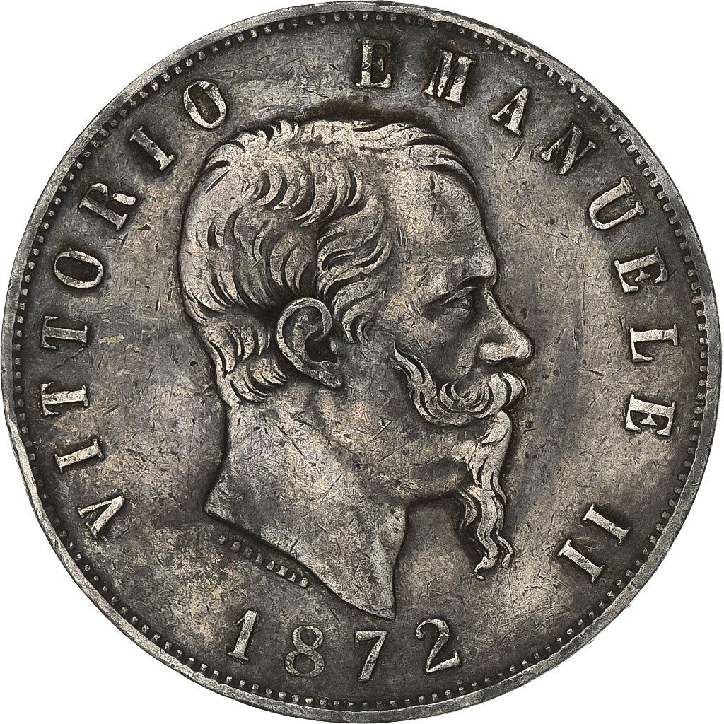 Coin, Italy, Vittorio Emanuele II, 5 Lire, 1872, Milan, VF(30-35), Silver