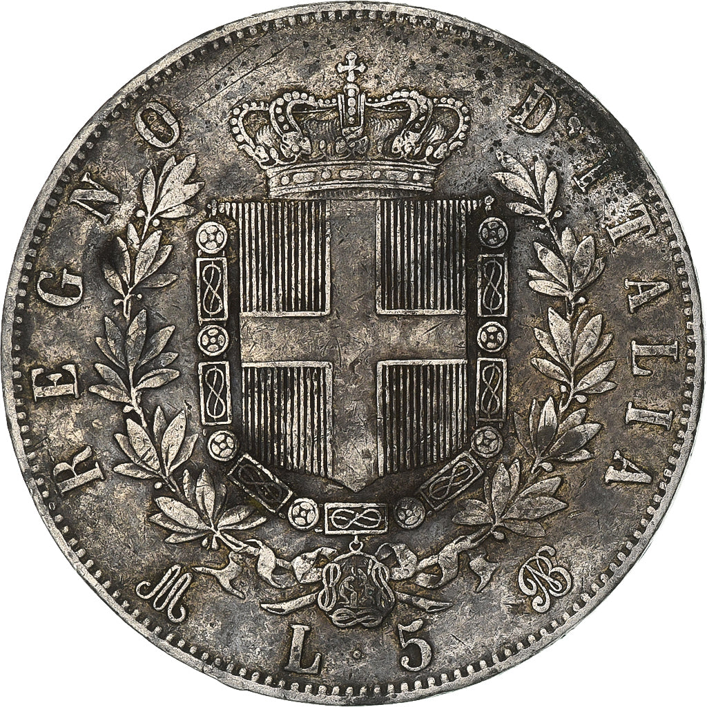 Coin, Italy, Vittorio Emanuele II, 5 Lire, 1872, Milan, VF(30-35), Silver