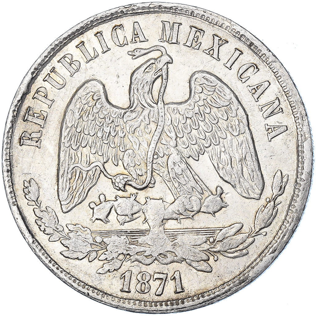 México, Peso, 1871, Guanajuato, Prata, AU(50-53), KM:408.5