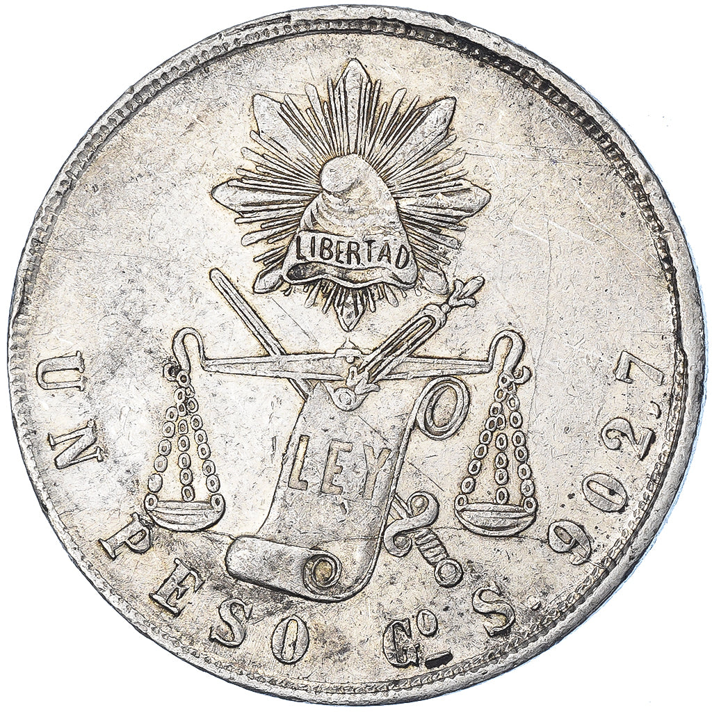 México, Peso, 1871, Guanajuato, Prata, AU(50-53), KM:408.5
