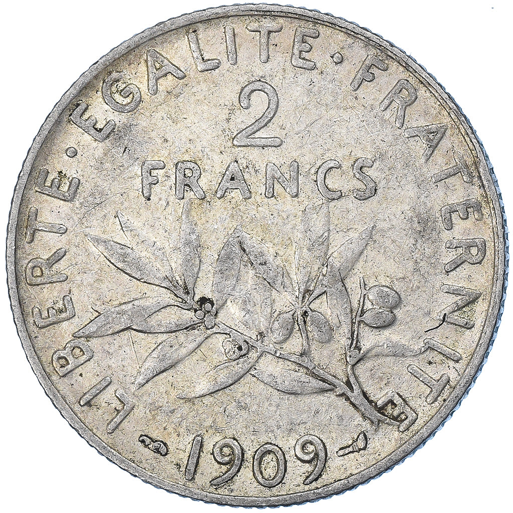 Monnaie, France, Semeuse, 2 Francs, 1909, Paris, TB+, Argent, Gadoury:532