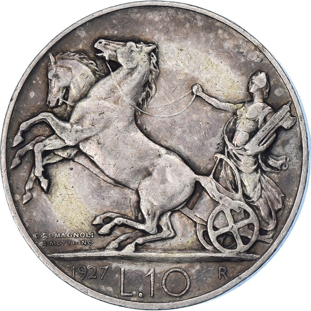 Moneta, Włochy, Vittorio Emanuele III, 10 Lire, 1927, Rome, VF(30-35), Srebro