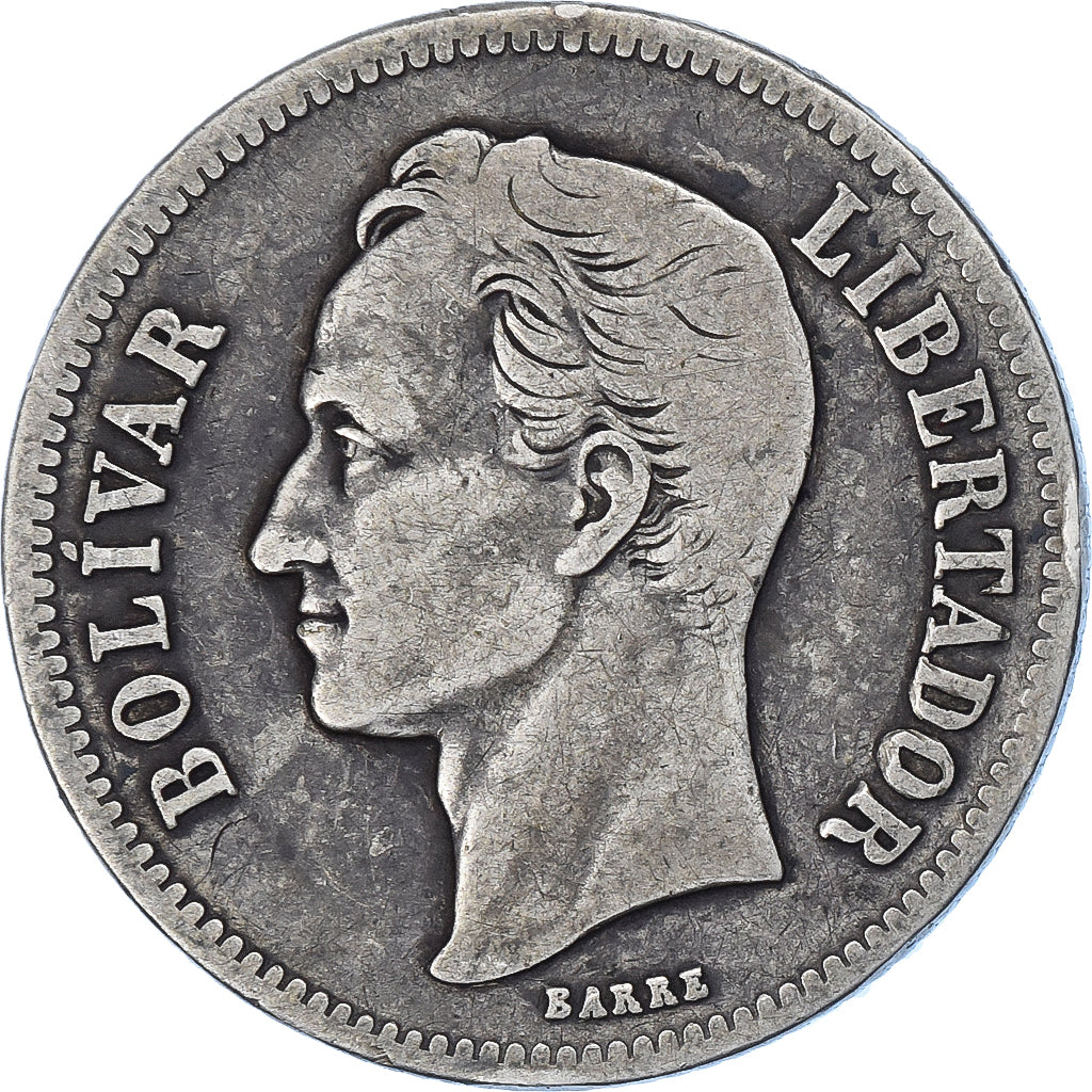 VENEZUELA, Gram 10, 2 Bolivares, 1935, KM #23, VF(30-35), Silver, 27, 9.75