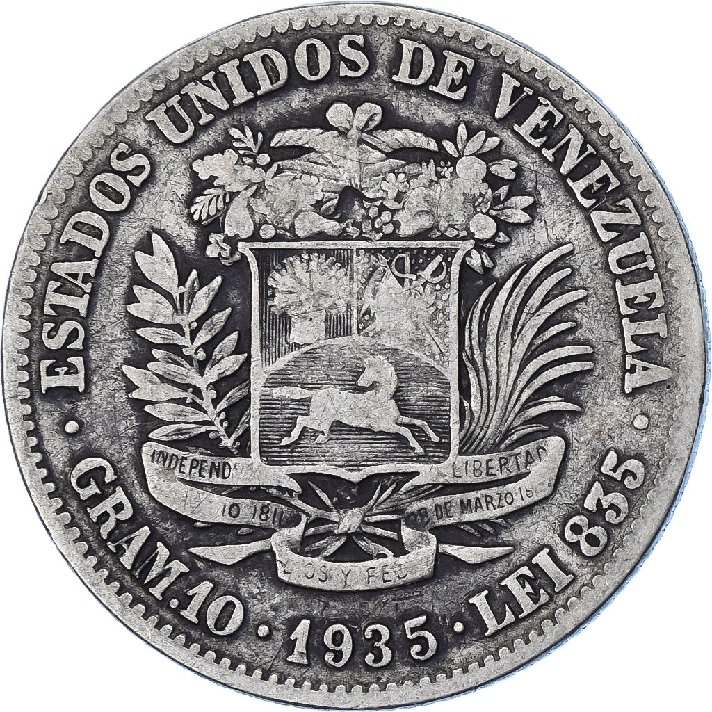Venezuela, République, 2 Bolivares 1935, KM Y23
