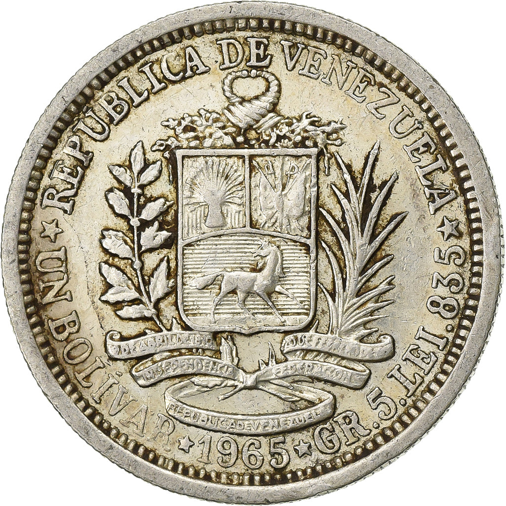 Coin, Venezuela, Bolivar, 1965, AU(50-53), Silver, KM:37a