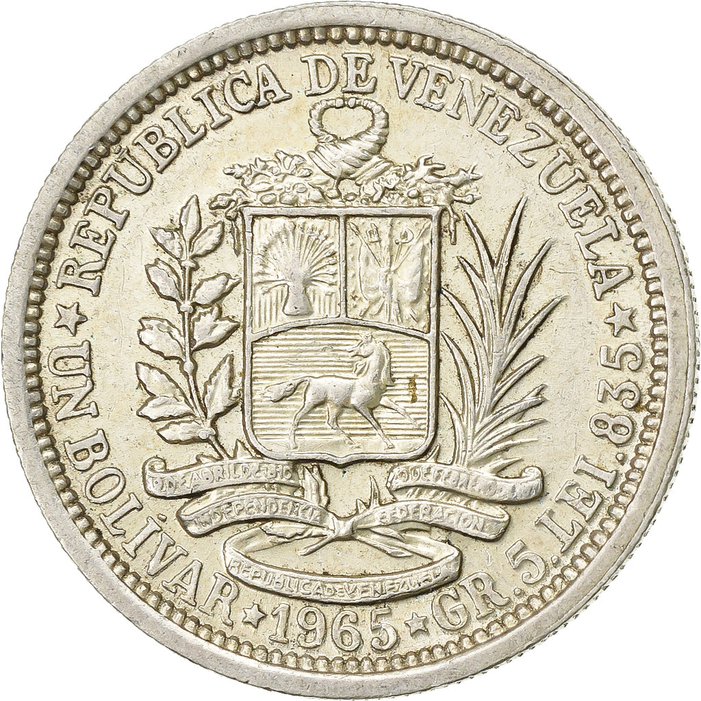 Coin, Venezuela, Bolivar, 1965, AU(50-53), Silver, KM:37a