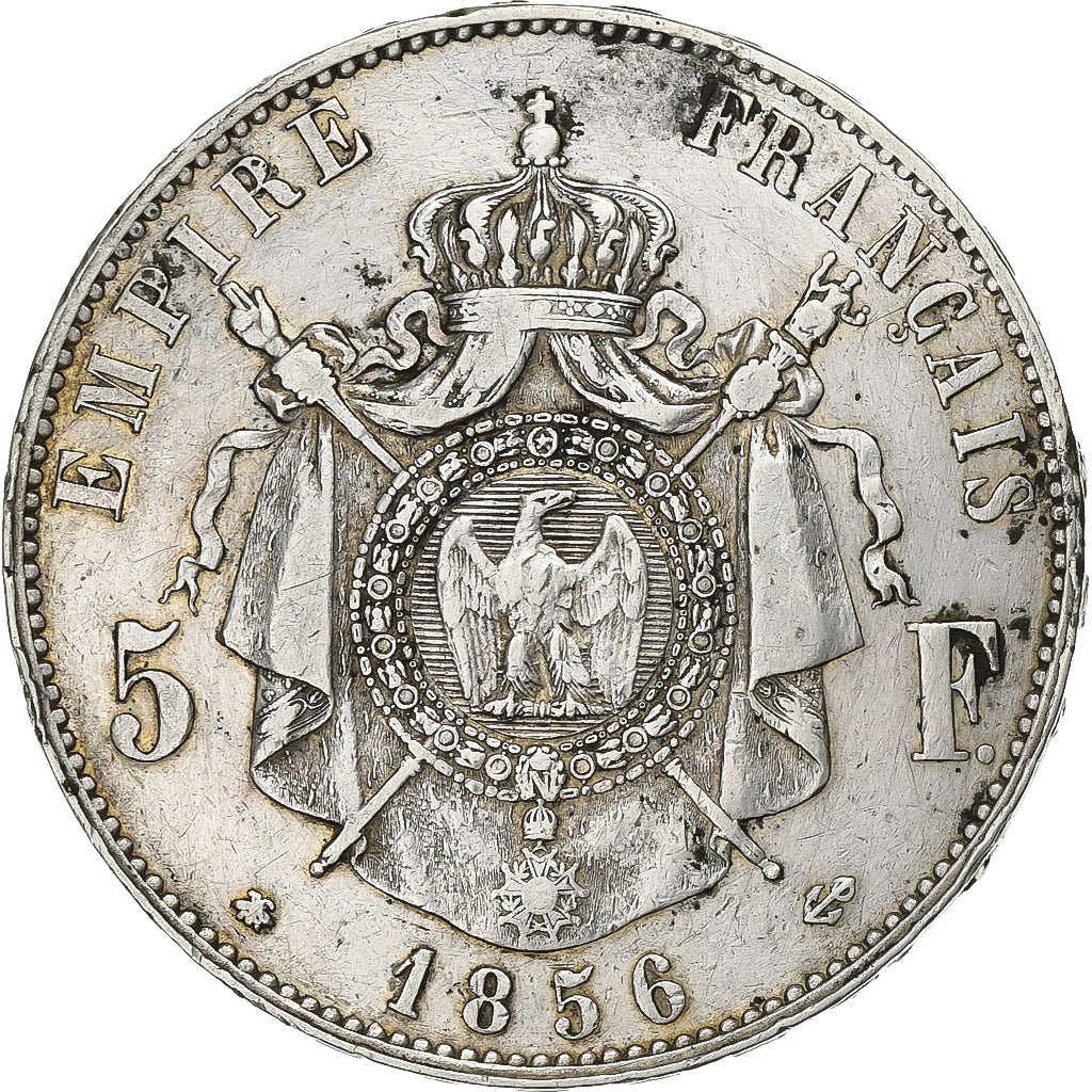 France, Napoléon III, 5 Francs, Napoléon III, 1856, Strasbourg, Argent, TB+