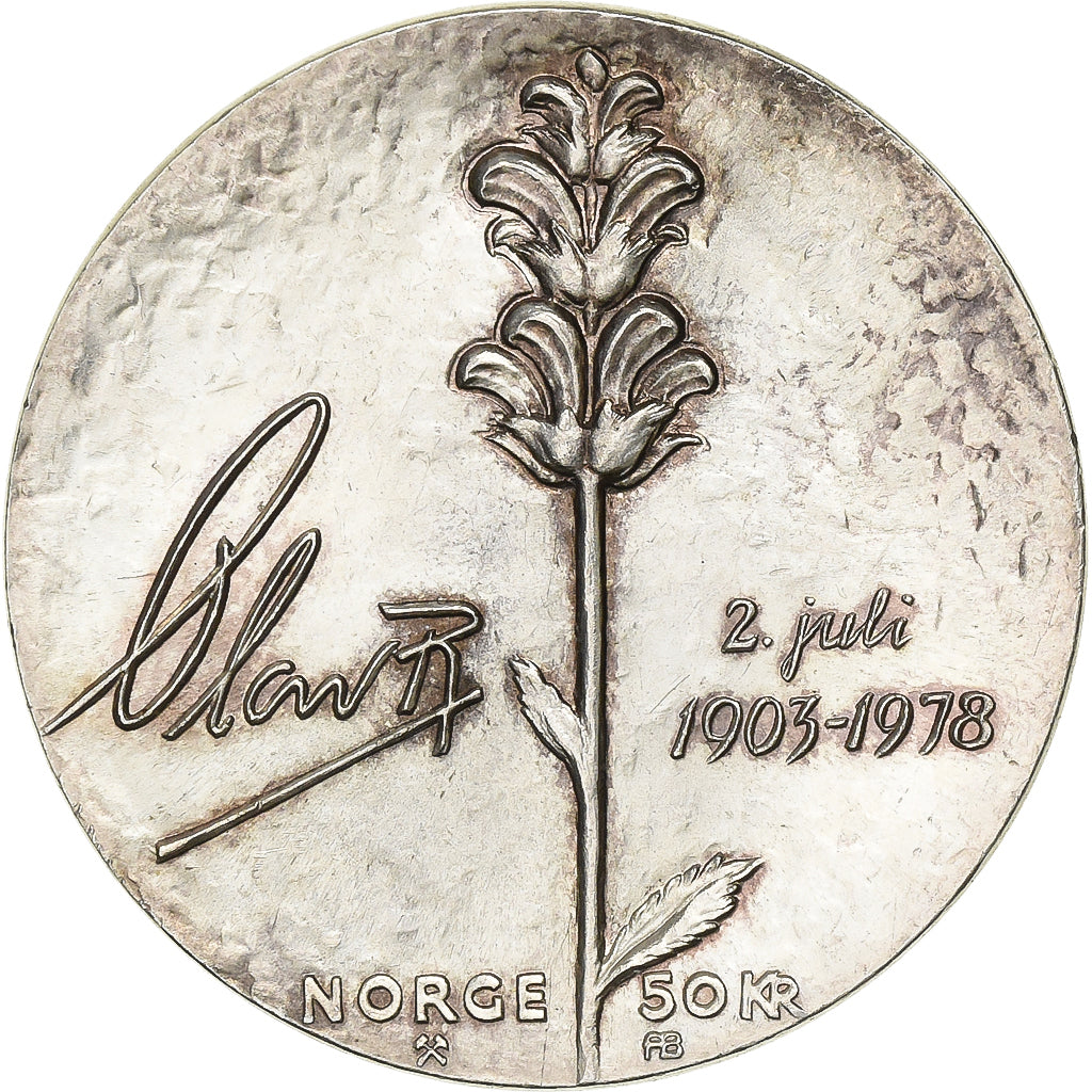 Norway, Olav V, 50 Kroner, 1978, MS(60-62), Silver, KM:424
