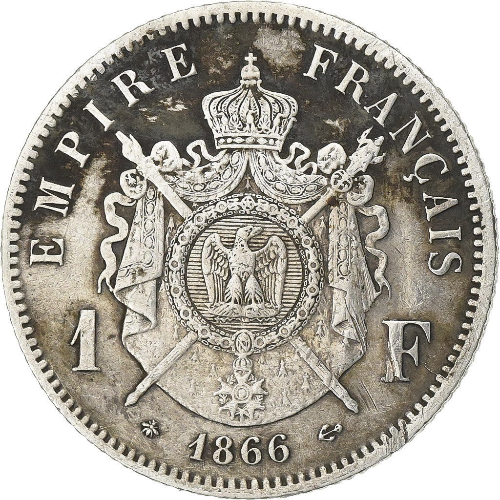 Moeda, França, 1 Franc, 1866, Paris, VF(30-35), Prata, KM:806.1, Gadoury:463