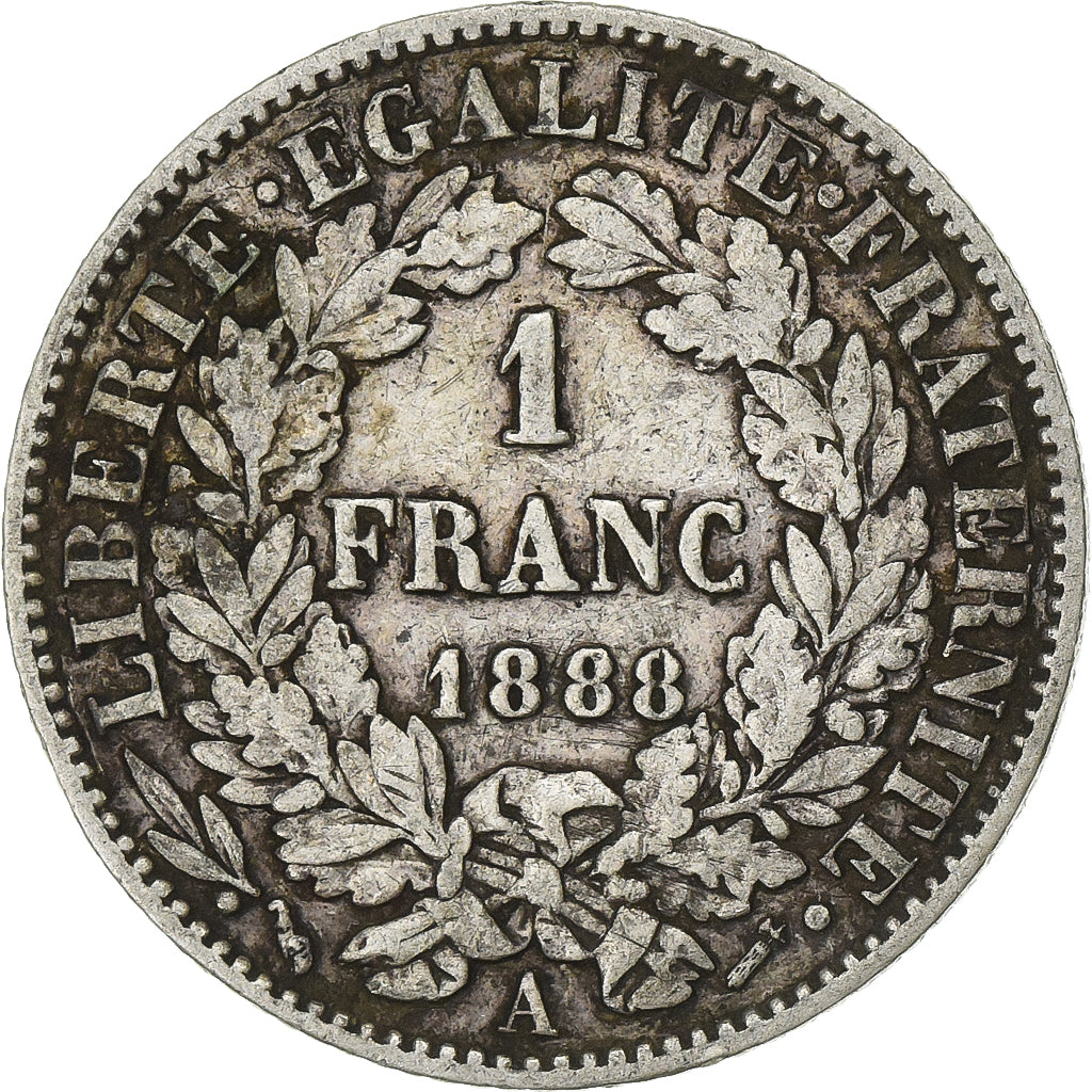 Moneta, Francia, Cérès, Franc, 1888, Paris, MB+, Argento, KM:822.1